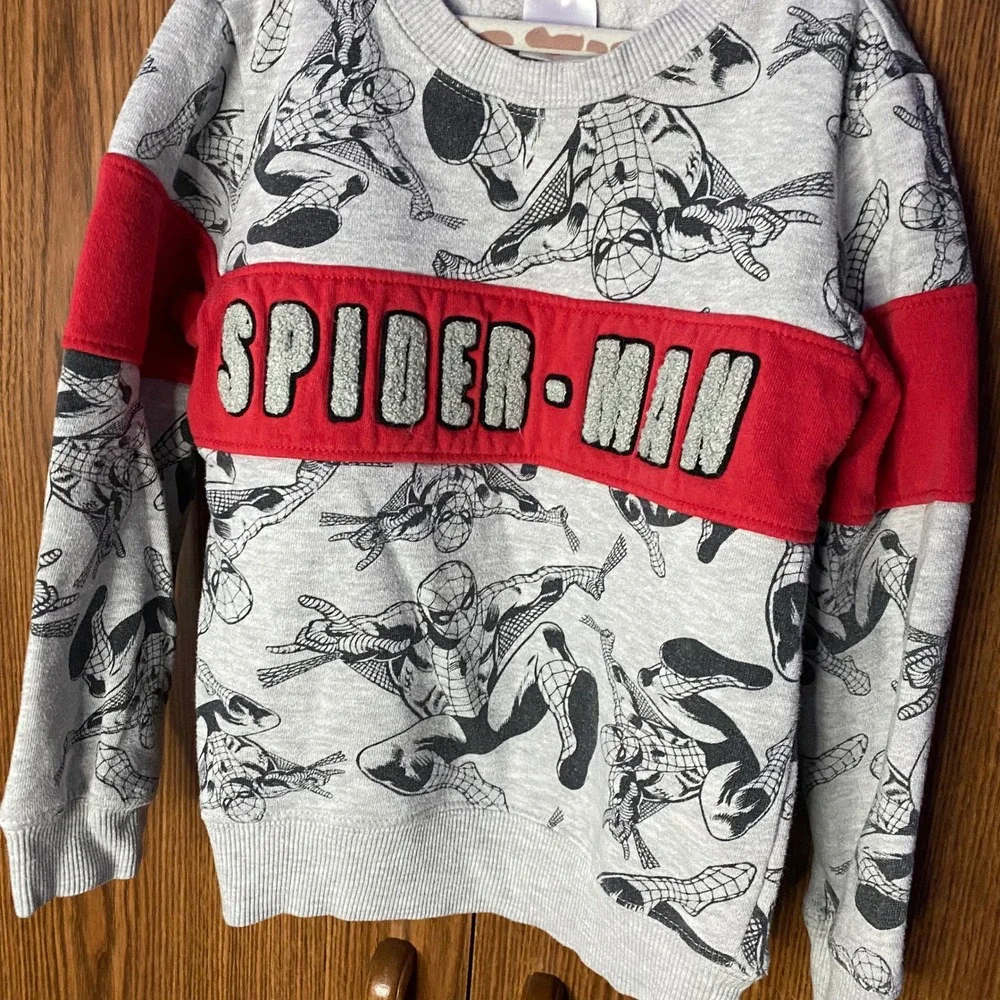 Marvel Spider-Man Sweatshirt Kids 5T Grey Red All Over Print